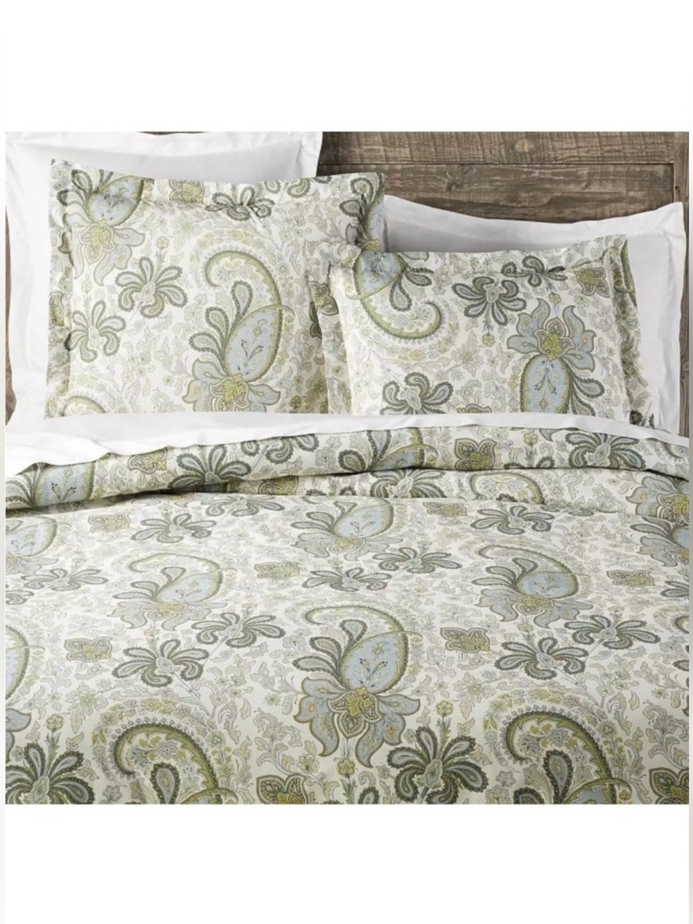 Charlie Paisley Organic Percale Duvet Cover Green Blue Full/Queen and Shams